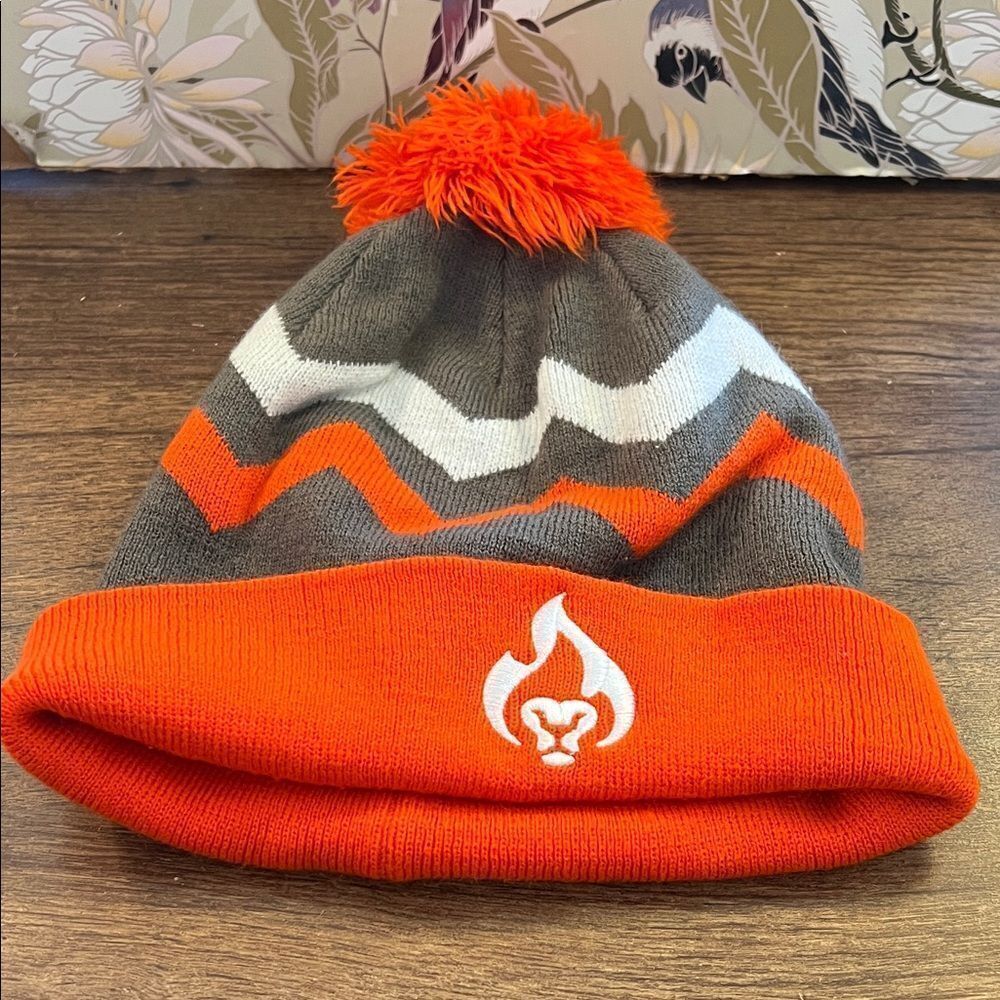 Orange and Gray Kids Beanie with Pom Pom